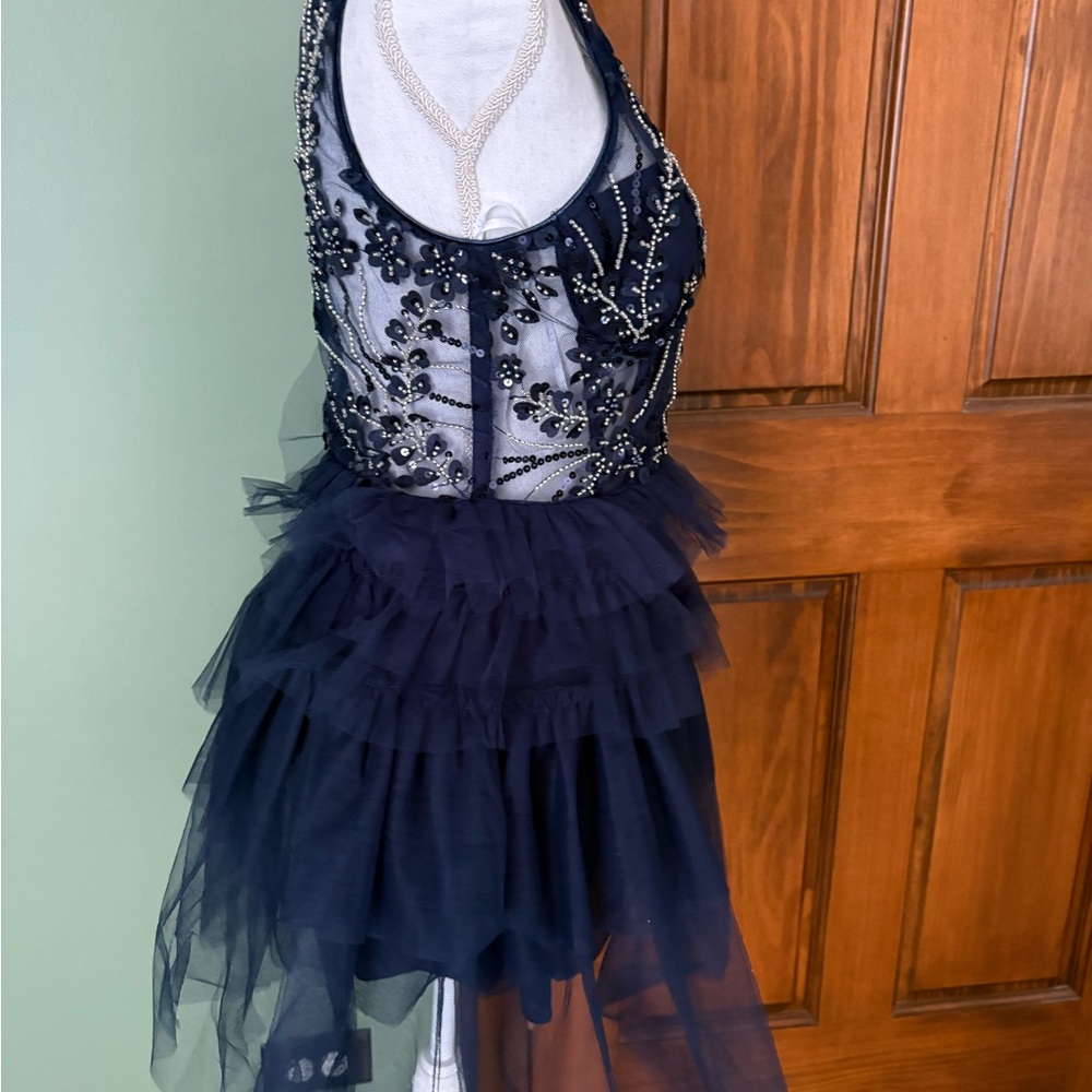 Navy Beaded Tulle Party Dress - Picture 4 of 5